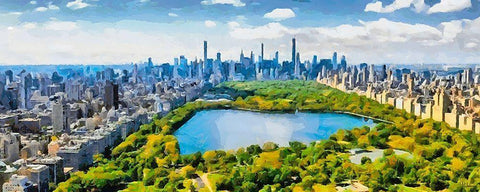 View to the Central Park V White Modern Wood Framed Art Print with Double Matting by Medeiros, Celito