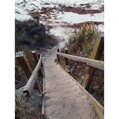 Beach Stairs I Black Modern Wood Framed Art Print with Double Matting by Grayscale