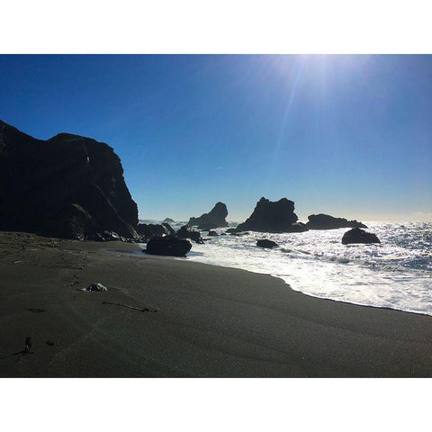 Sunny Beach I Black Modern Wood Framed Art Print with Double Matting by Grayscale