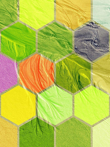 Hexagon Textures V White Modern Wood Framed Art Print with Double Matting by Grayscale