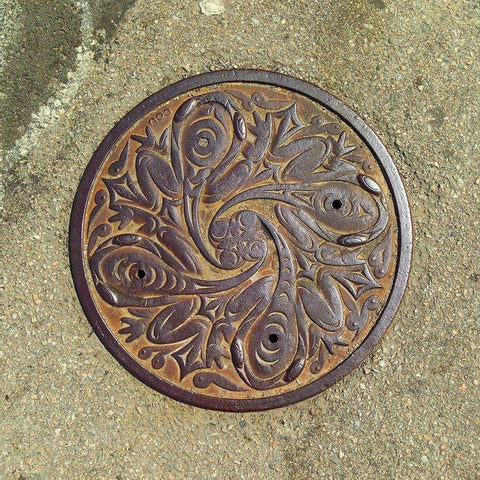 Frog Mandala Black Ornate Wood Framed Art Print with Double Matting by Grayscale