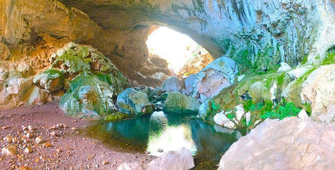 Natural Bridge I White Modern Wood Framed Art Print with Double Matting by Grayscale