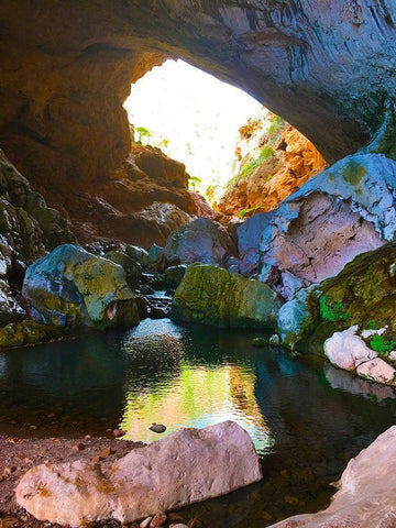 Natural Bridge II White Modern Wood Framed Art Print with Double Matting by Grayscale