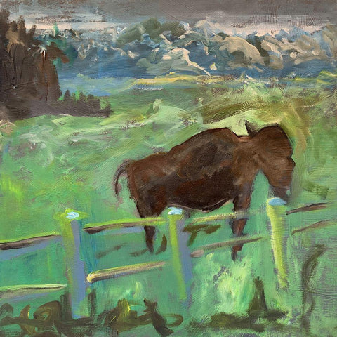 Buffalo I Black Modern Wood Framed Art Print with Double Matting by Grayscale