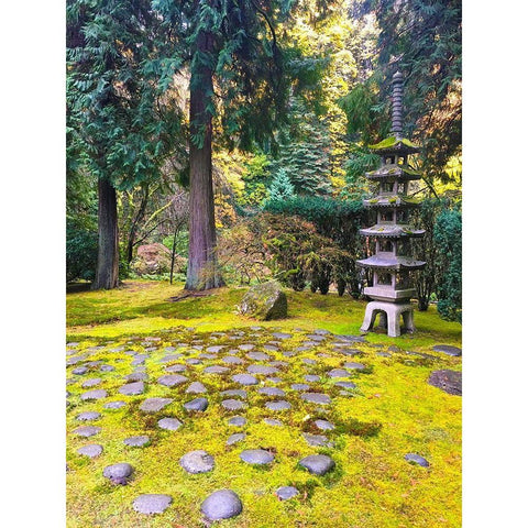 Pagoda Garden III Gold Ornate Wood Framed Art Print with Double Matting by Grayscale