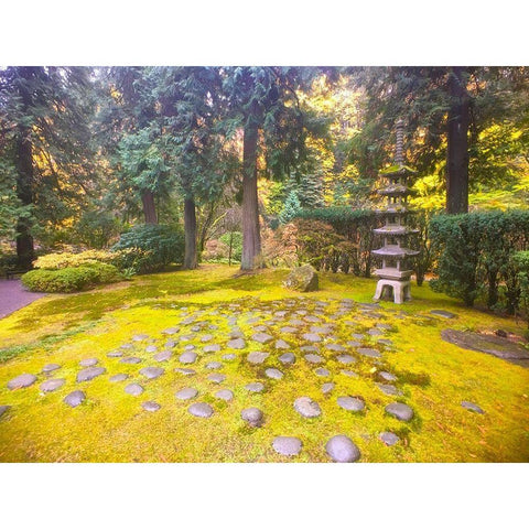 Pagoda Garden V White Modern Wood Framed Art Print by Grayscale