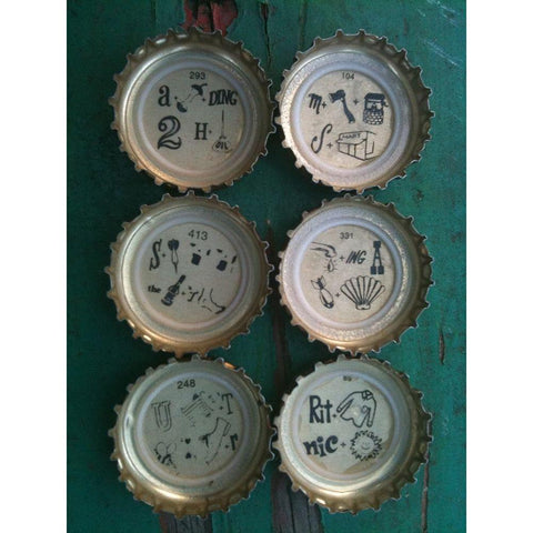 Bottle Caps I Black Modern Wood Framed Art Print with Double Matting by Grayscale