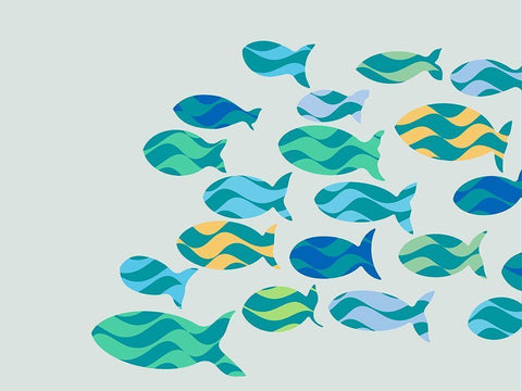 Fishes and Waves White Modern Wood Framed Art Print with Double Matting by Tenoever, William