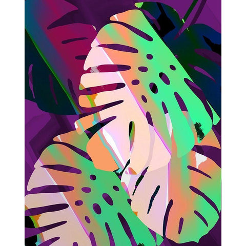 Monstera Stylized V Black Modern Wood Framed Art Print by Tenoever, William