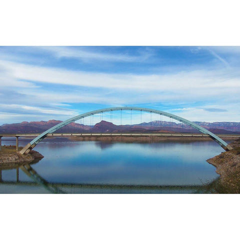 Roosevelt Lake Bridge Black Modern Wood Framed Art Print with Double Matting by Popcorn