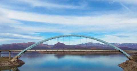 Roosevelt Lake Bridge White Modern Wood Framed Art Print with Double Matting by Popcorn