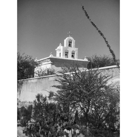 San Xavier Del Bac III BandW White Modern Wood Framed Art Print by Popcorn