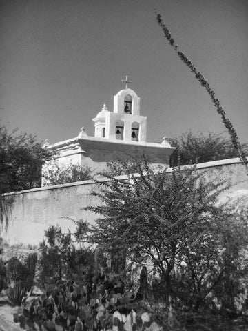 San Xavier Del Bac III BandW White Modern Wood Framed Art Print with Double Matting by Popcorn