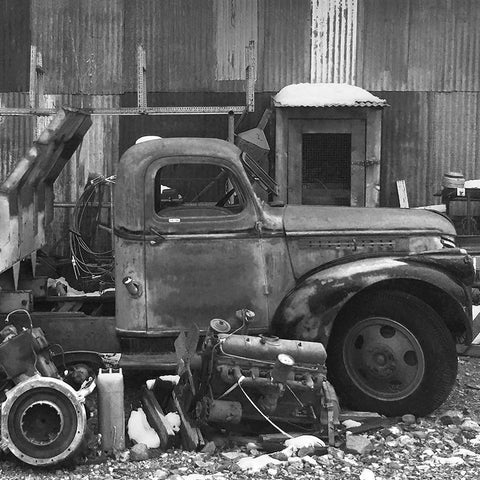 Junkyard A: B-W Black Modern Wood Framed Art Print by Popcorn