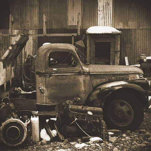 Junkyard D: Sepia Black Modern Wood Framed Art Print by Popcorn