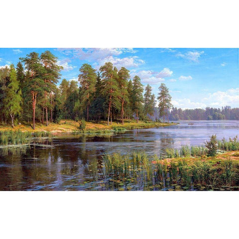 Forest lake Black Modern Wood Framed Art Print with Double Matting by Basov, Sergej
