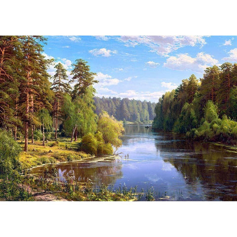Forest flood Gold Ornate Wood Framed Art Print with Double Matting by Basov, Sergej