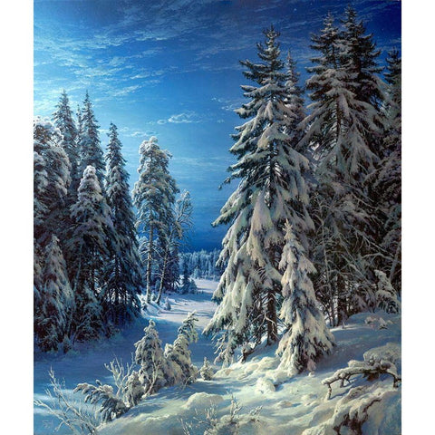 Winter night White Modern Wood Framed Art Print by Basov, Sergej