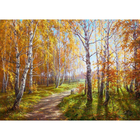 Autumn grove White Modern Wood Framed Art Print by Basov, Sergej