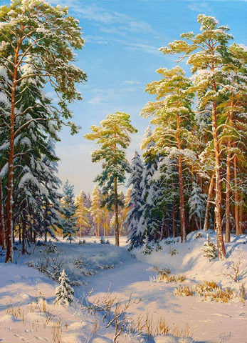 Winter noon White Modern Wood Framed Art Print with Double Matting by Basov, Sergej