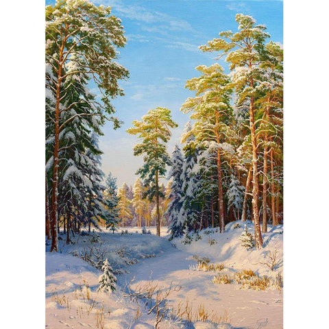 Winter noon Gold Ornate Wood Framed Art Print with Double Matting by Basov, Sergej