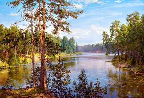 The Lake White Modern Wood Framed Art Print with Double Matting by Basov, Sergej