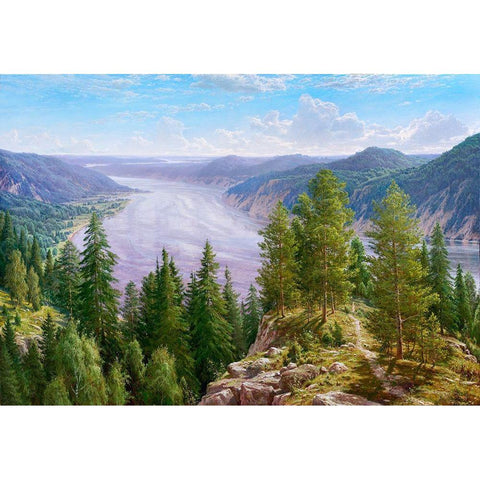 The song of Siberia Black Modern Wood Framed Art Print by Basov, Sergej