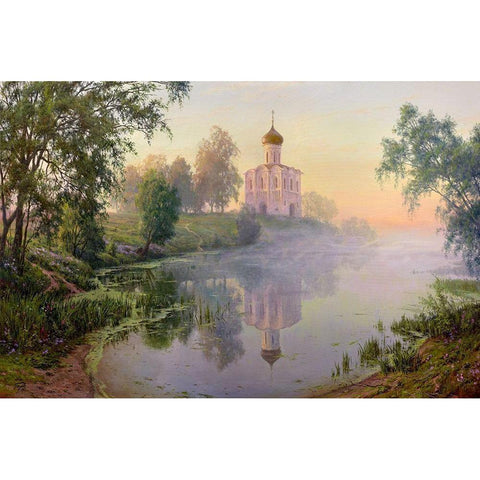 Morning on the Nerl White Modern Wood Framed Art Print by Basov, Sergej