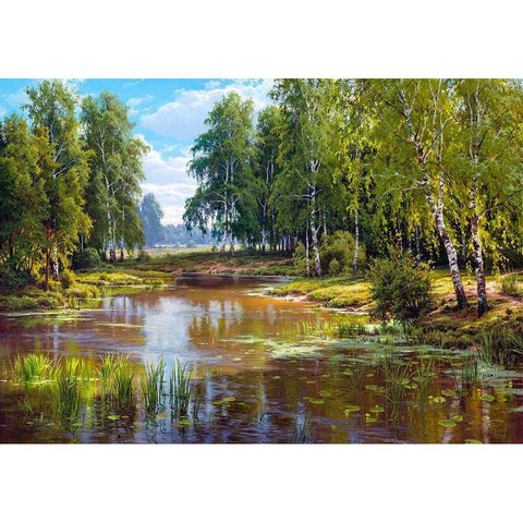 Verdurous pond Gold Ornate Wood Framed Art Print with Double Matting by Basov, Sergej