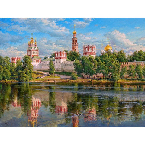 Novodevichy monastery Gold Ornate Wood Framed Art Print with Double Matting by Basov, Sergej