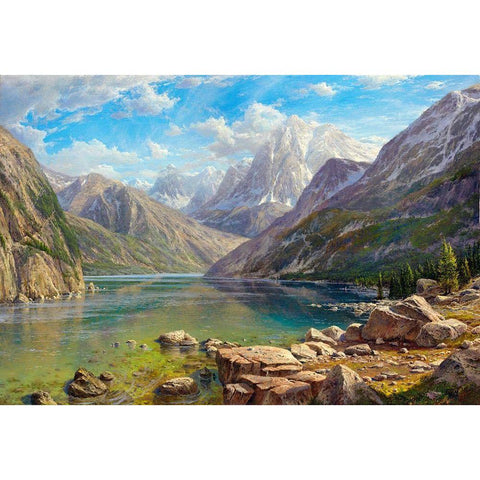 Mountain lake Gold Ornate Wood Framed Art Print with Double Matting by Basov, Sergej