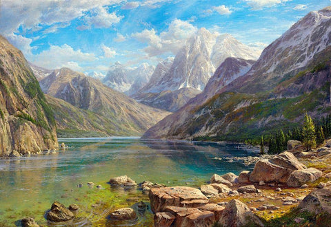 Mountain lake White Modern Wood Framed Art Print with Double Matting by Basov, Sergej