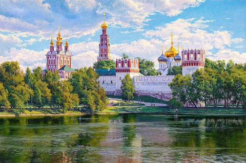 Novodevichy monastery 2 White Modern Wood Framed Art Print with Double Matting by Basov, Sergej