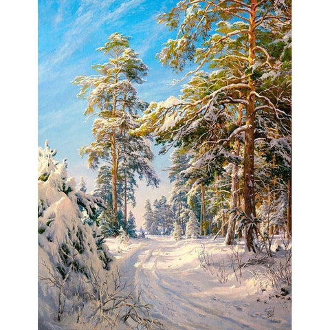 Pine forest winter White Modern Wood Framed Art Print by Basov, Sergej