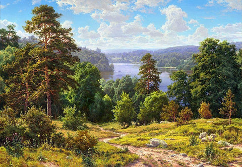 The Landscape White Modern Wood Framed Art Print with Double Matting by Basov, Sergej