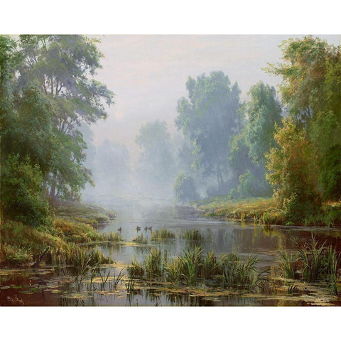 The morning White Modern Wood Framed Art Print by Basov, Sergej