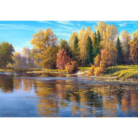 Autumn White Modern Wood Framed Art Print by Basov, Sergej