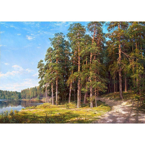 Coastal pines Gold Ornate Wood Framed Art Print with Double Matting by Basov, Sergej