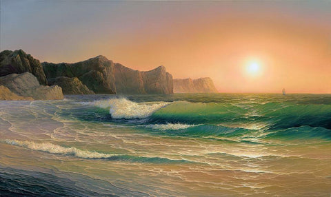 Evening wave White Modern Wood Framed Art Print with Double Matting by Beregovaya, Elena