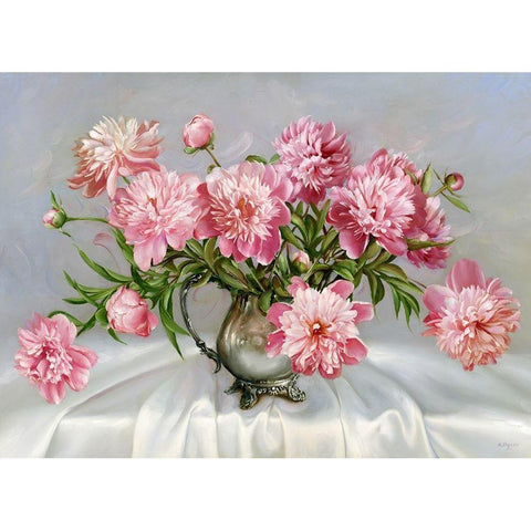 Pink peonies White Modern Wood Framed Art Print by Buzin, Igor