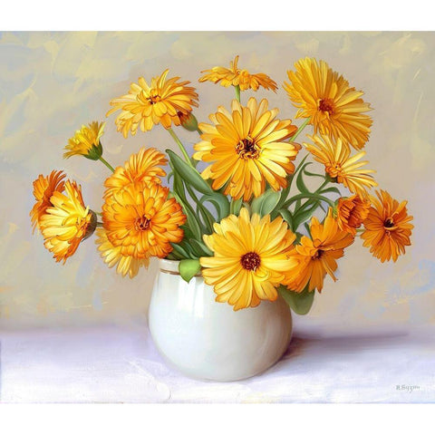 Calendula flowers White Modern Wood Framed Art Print by Buzin, Igor