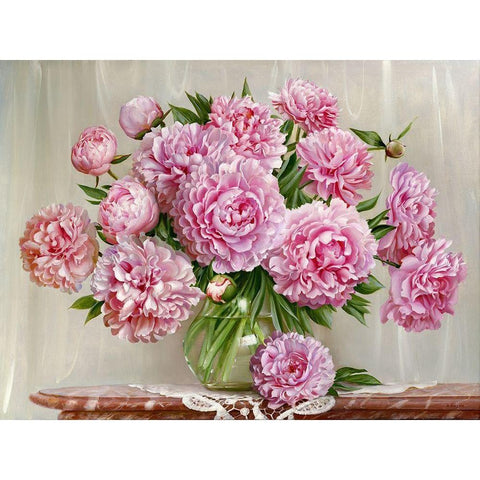 Peonies on a marble table Gold Ornate Wood Framed Art Print with Double Matting by Buzin, Igor