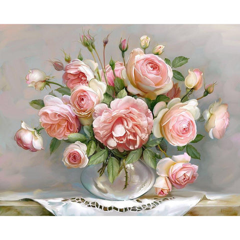 Roses in a glass vase White Modern Wood Framed Art Print by Buzin, Igor