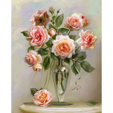 Roses on a marble table White Modern Wood Framed Art Print by Buzin, Igor