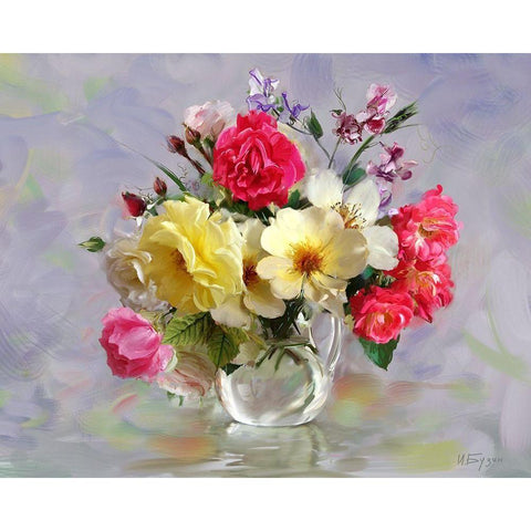 Roses in a jug Gold Ornate Wood Framed Art Print with Double Matting by Buzin, Igor