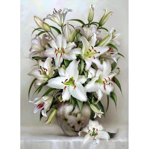 Bouquet of white lilies Gold Ornate Wood Framed Art Print with Double Matting by Buzin, Igor