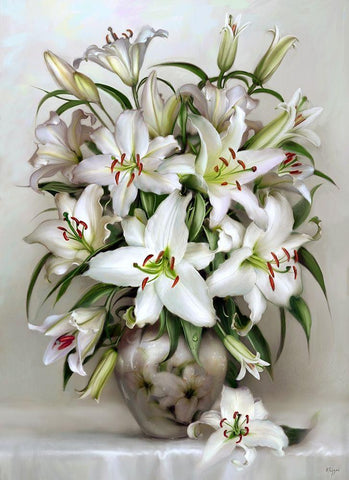 Bouquet of white lilies White Modern Wood Framed Art Print with Double Matting by Buzin, Igor