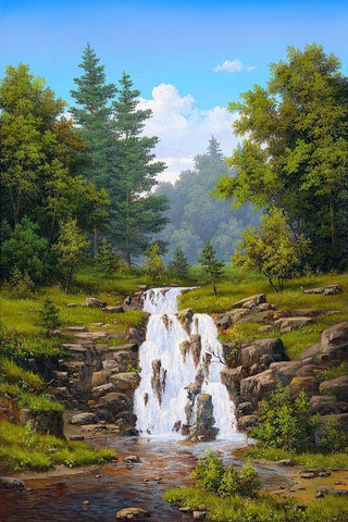 Waterfall White Modern Wood Framed Art Print with Double Matting by Babichev, Vyacheslav