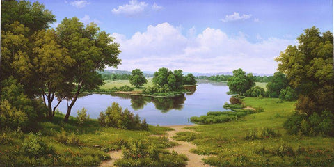 Near the river Black Ornate Wood Framed Art Print with Double Matting by Babichev, Vyacheslav