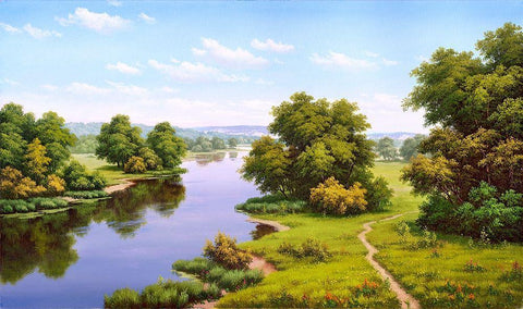 Landscape with the river  Black Ornate Wood Framed Art Print with Double Matting by Babichev, Vyacheslav